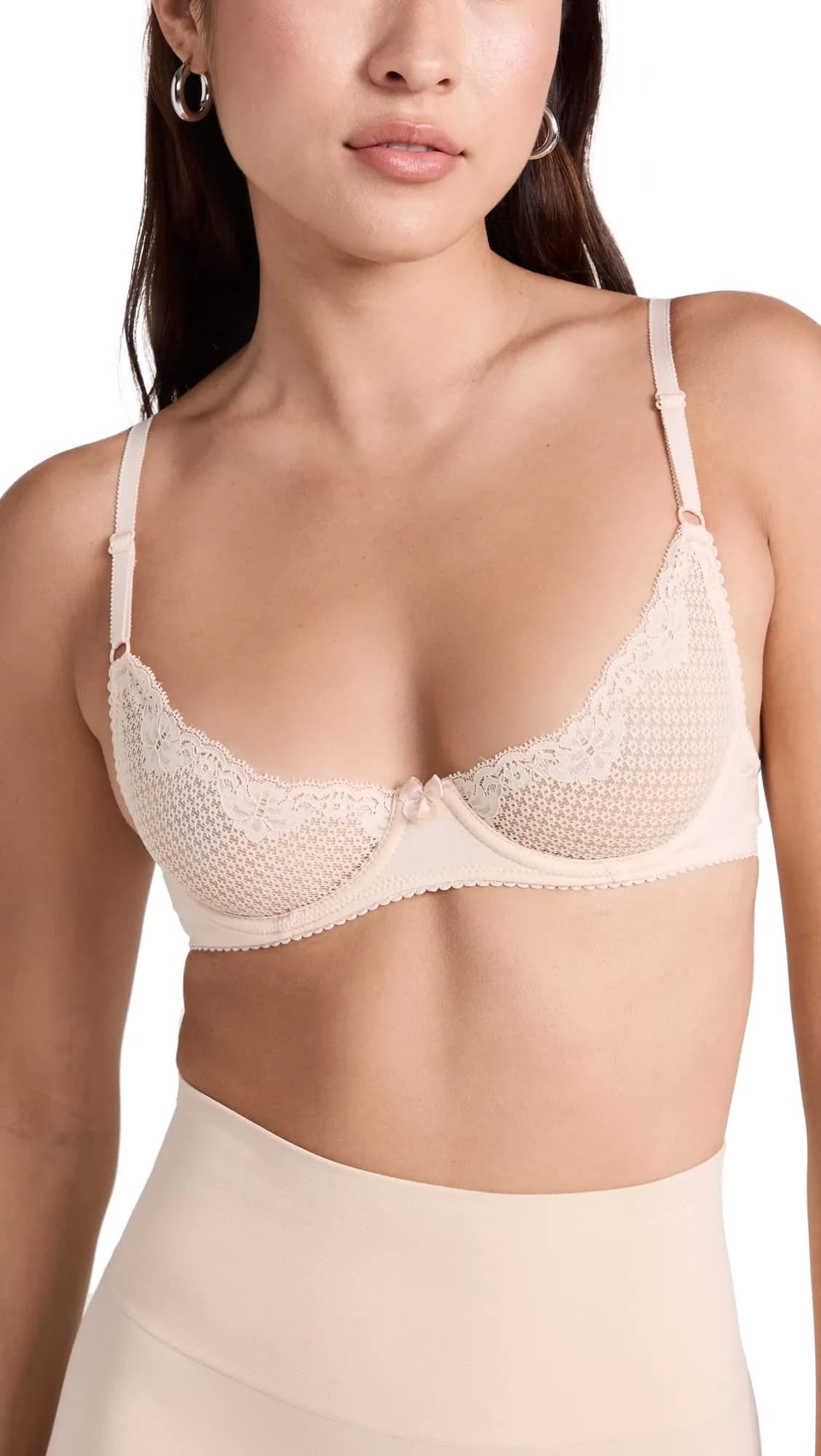 Timpa Women's Duet Lace Underwire Demi Bra, Beige, 32A | Sheer Lace, Adjustable Straps, Underwire Support