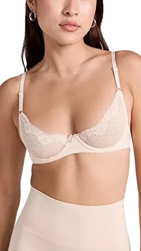 Timpa Women's Duet Lace Underwire Demi Bra, Beige, 32A | Sheer Lace, Adjustable Straps, Underwire Support thumbnail 1