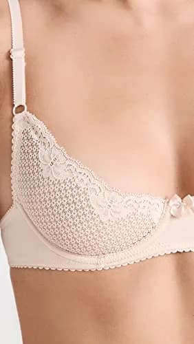 Timpa Women's Duet Lace Underwire Demi Bra, Beige, 32A | Sheer Lace, Adjustable Straps, Underwire Support thumbnail 3