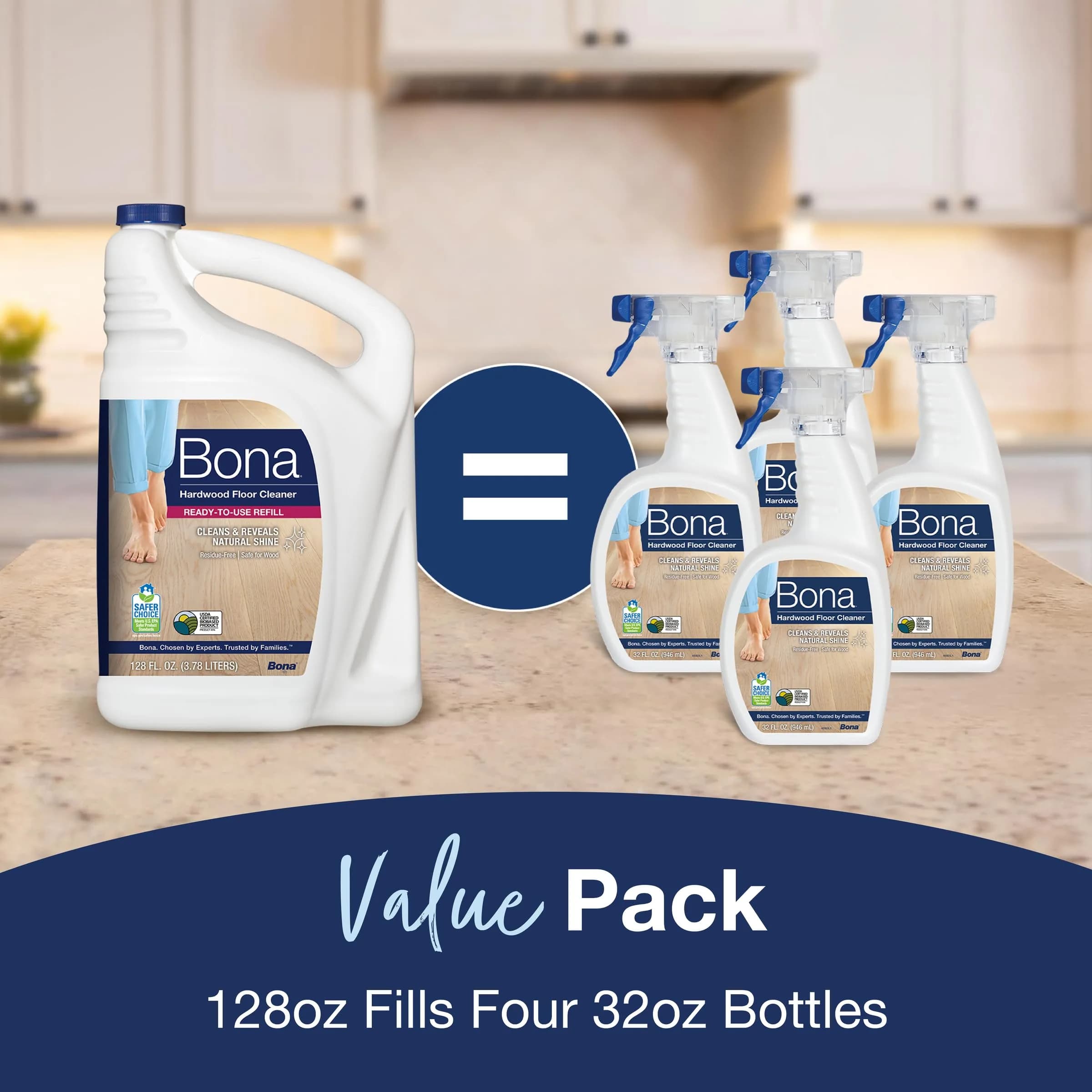 Bona Hardwood Floor Cleaner Refill 3.78 L (128 fl oz) | pH-Neutral, Residue-Free Formula - view 9