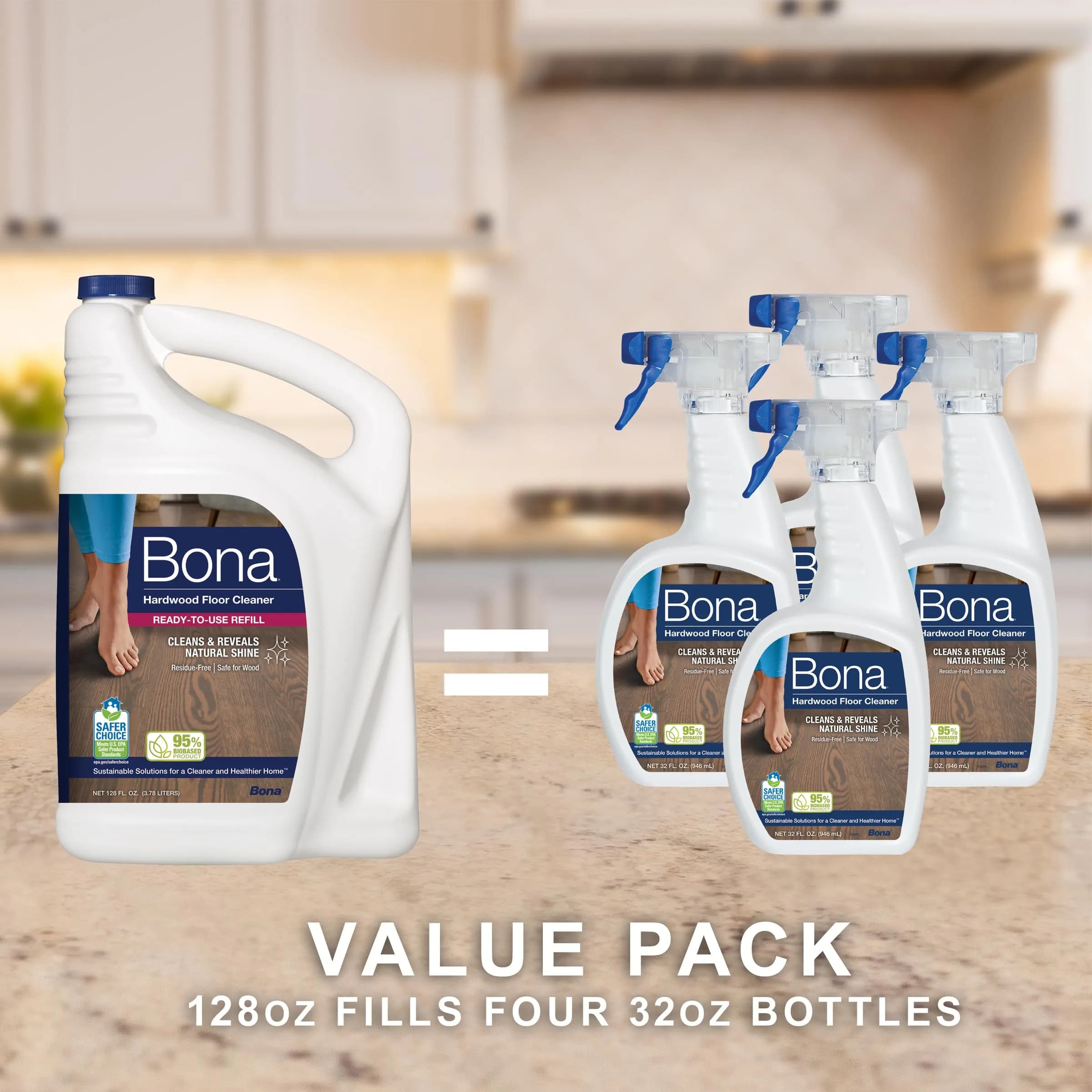 Bona Hardwood Floor Cleaner Refill, 128 fl oz Unscented | Residue-Free Wood Floor Cleaning Solution - view 2