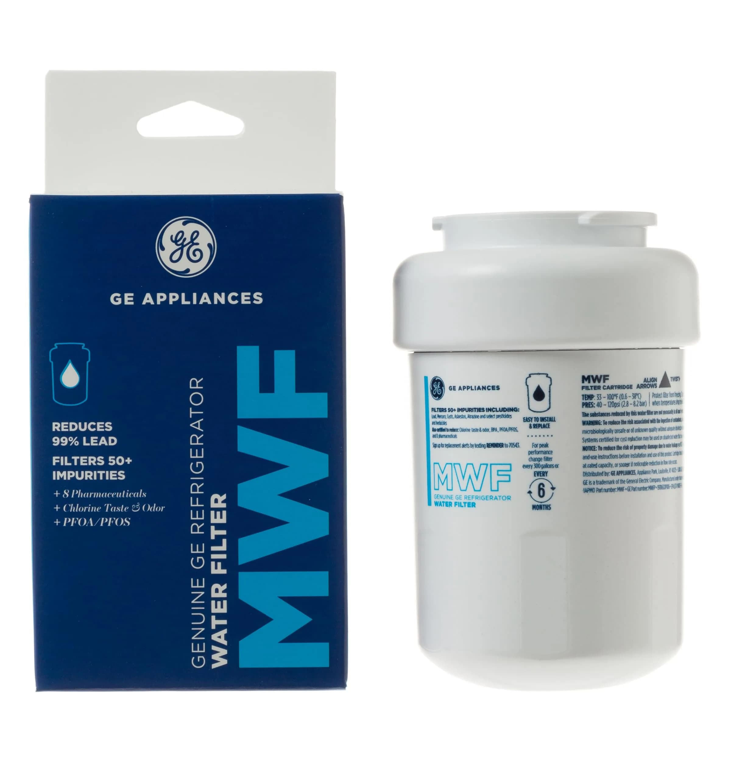 GE MWF Refrigerator Water Filter (1-Pack) — Certified to Reduce Lead, Sulfur, and 50+ Impurities - main product image