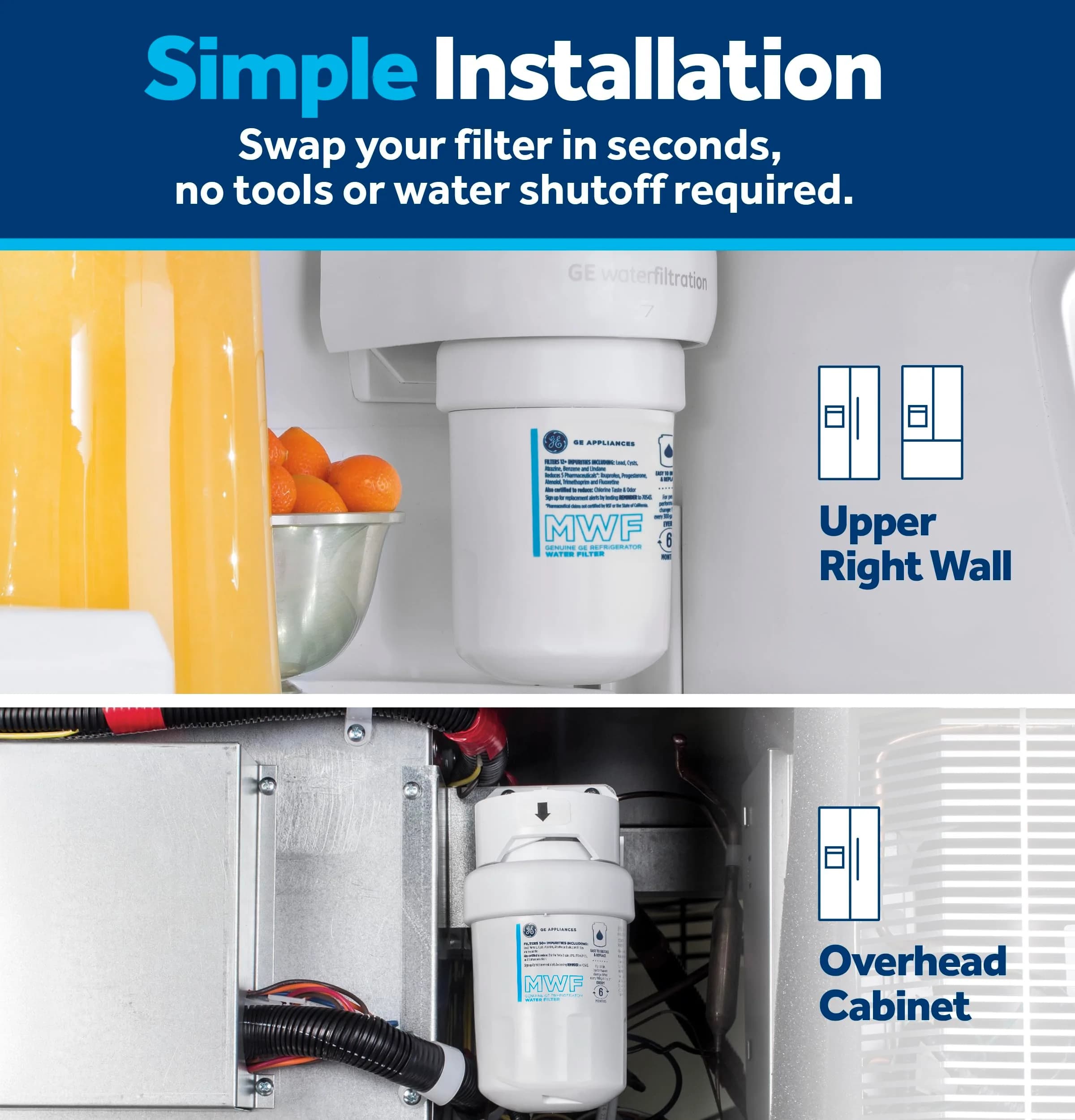 GE MWF Refrigerator Water Filter (1-Pack) — Certified to Reduce Lead, Sulfur, and 50+ Impurities - view 5