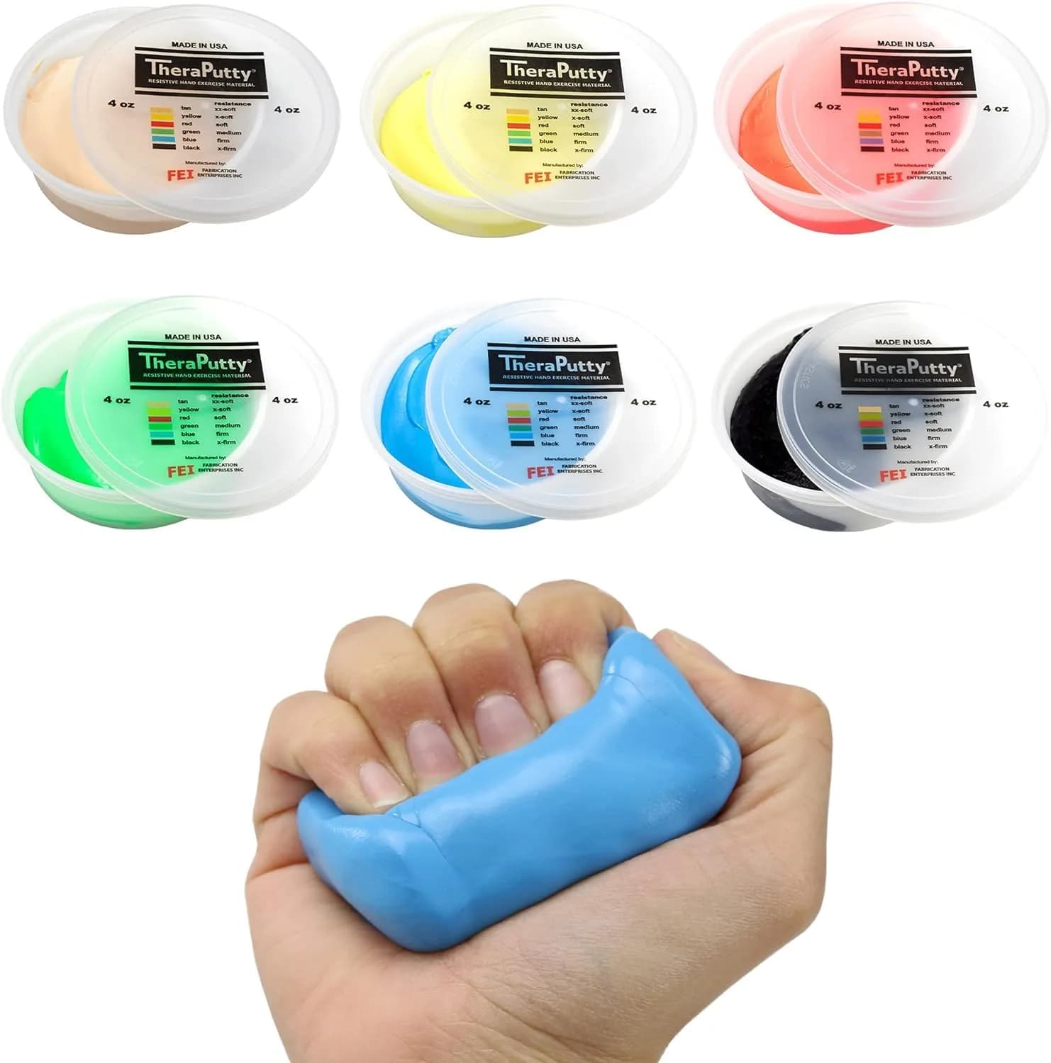 CanDo TheraPutty Hand Exercise Putty 6-Piece Set (Total 24 oz) | All Resistance Levels for Rehab & Grip - main product image