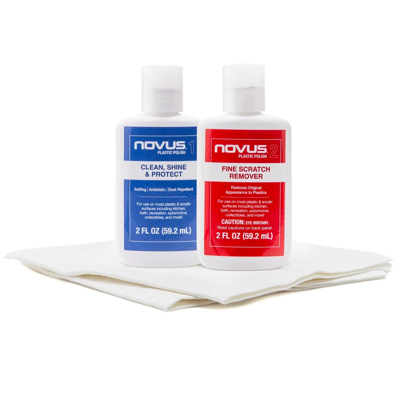 Novus Plastic Clean & Shine #1, Fine Scratch Remover #2 and Polish Mates Pack | 59ml (2 Fl Oz) | Restores Plastic Surfaces