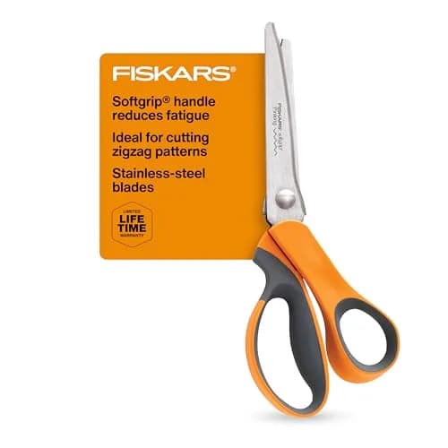 Fiskars SoftGrip Pinking Shears, 8 Inch Zigzag Edge Fabric Scissors for Left-Handed Crafters, Orange/Gray - main product image