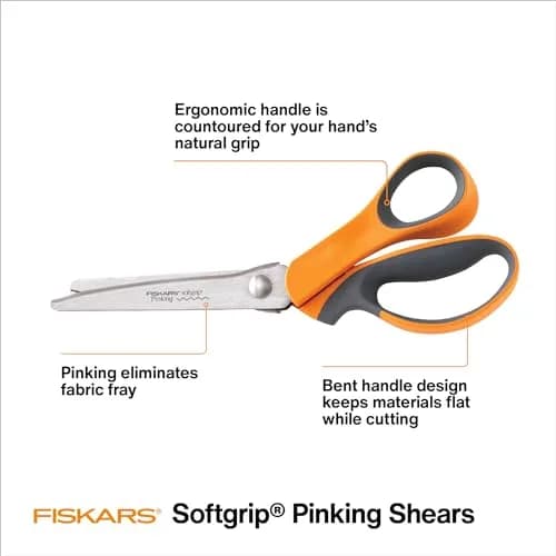 Fiskars SoftGrip Pinking Shears, 8 Inch Zigzag Edge Fabric Scissors for Left-Handed Crafters, Orange/Gray - view 2