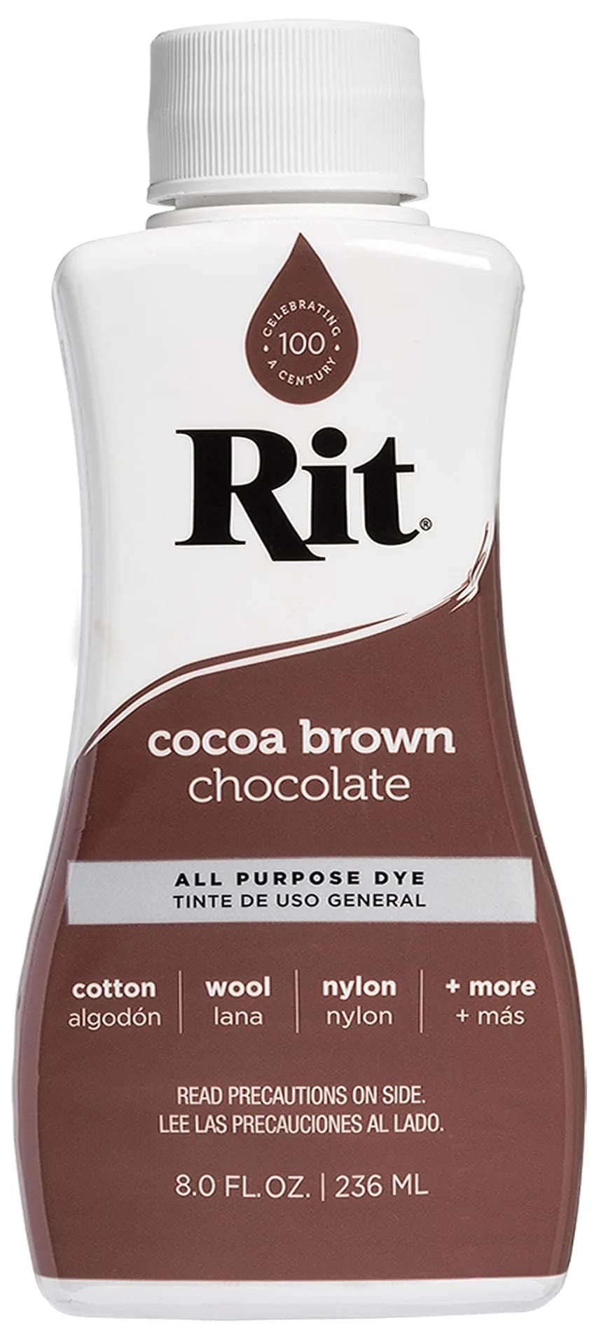 Rit All-Purpose Liquid Fabric Dye, Pearl Gray 237ml (8 Fl Oz) | Concentrated Formula for Cotton, Linen, Silk, Wool, Rayon, Nylon — Cocoa Brown