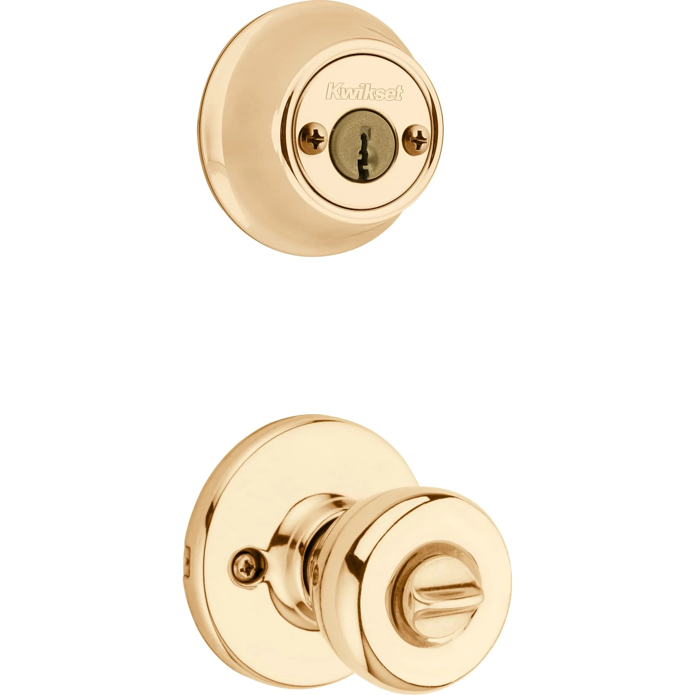 Kwikset Tylo Entry Knob & Double Cylinder Deadbolt Combo Pack in Polished Brass | Classic Security