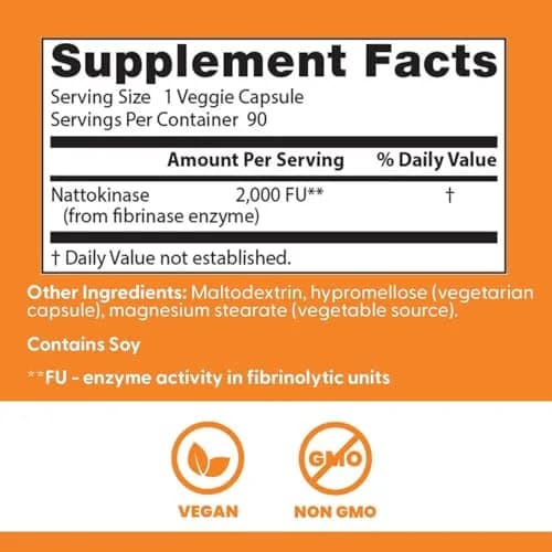 Doctor's Best Nattokinase 2000 FU Supplement 90 Veg Caps | Supports Circulatory Health thumbnail 4