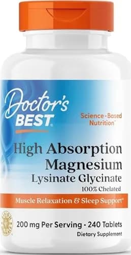 Doctor's Best High Absorption Magnesium Glycinate Lysinate Supplement 200mg 240 Count Tablets | Sleep Support & Muscle Relaxation thumbnail 1