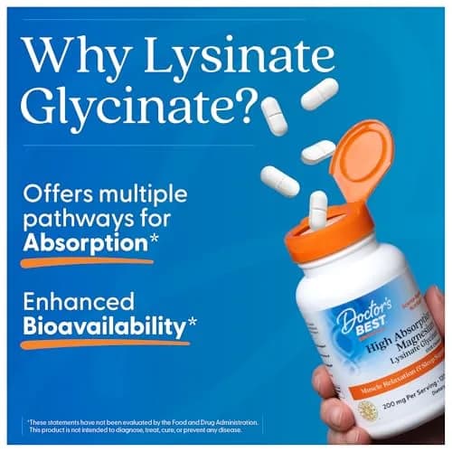 Doctor's Best High Absorption Magnesium Glycinate Lysinate Supplement 200mg 240 Count Tablets | Sleep Support & Muscle Relaxation thumbnail 3