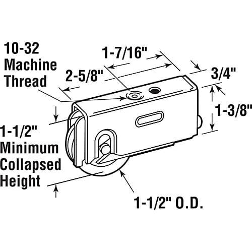 Slide-Co 131477 Steel Roller Assembly 1-1/2 in. | Adjustable, Ball Bearing, Plain Back Housing for Patio Doors thumbnail 2