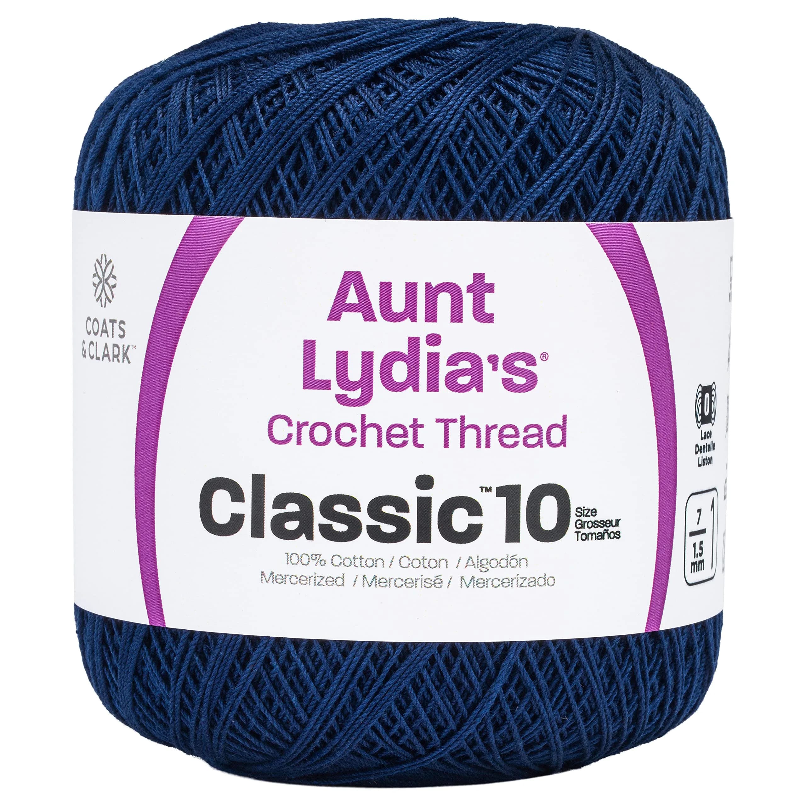 Aunt Lydia's Crochet Thread Size 10 Navy — 365.75 m (400 yd) | High Luster Mercerized Cotton for Projects - main product image