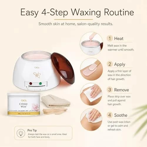 GIGI Creme Wax Hair Removal Kit, Wax Warmer for Face, Body & Eyebrow | Complete Home & Salon System thumbnail 4