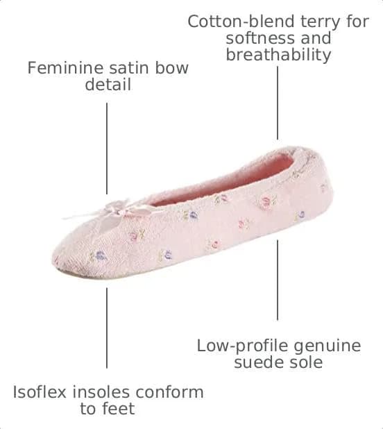 isotoner Embroidered Terry Ballerina Slippers Flat Sandals | Soft Cotton-Blend Comfort for Women (70-120 chars) thumbnail 4