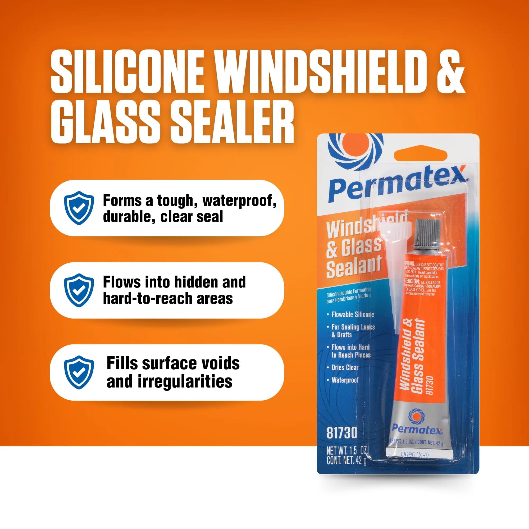 Permatex Flowable Silicone Windshield and Glass Sealer 44ml (1.5 Fl Oz) | Seals Leaks in Hard-to-Reach Areas - view 2