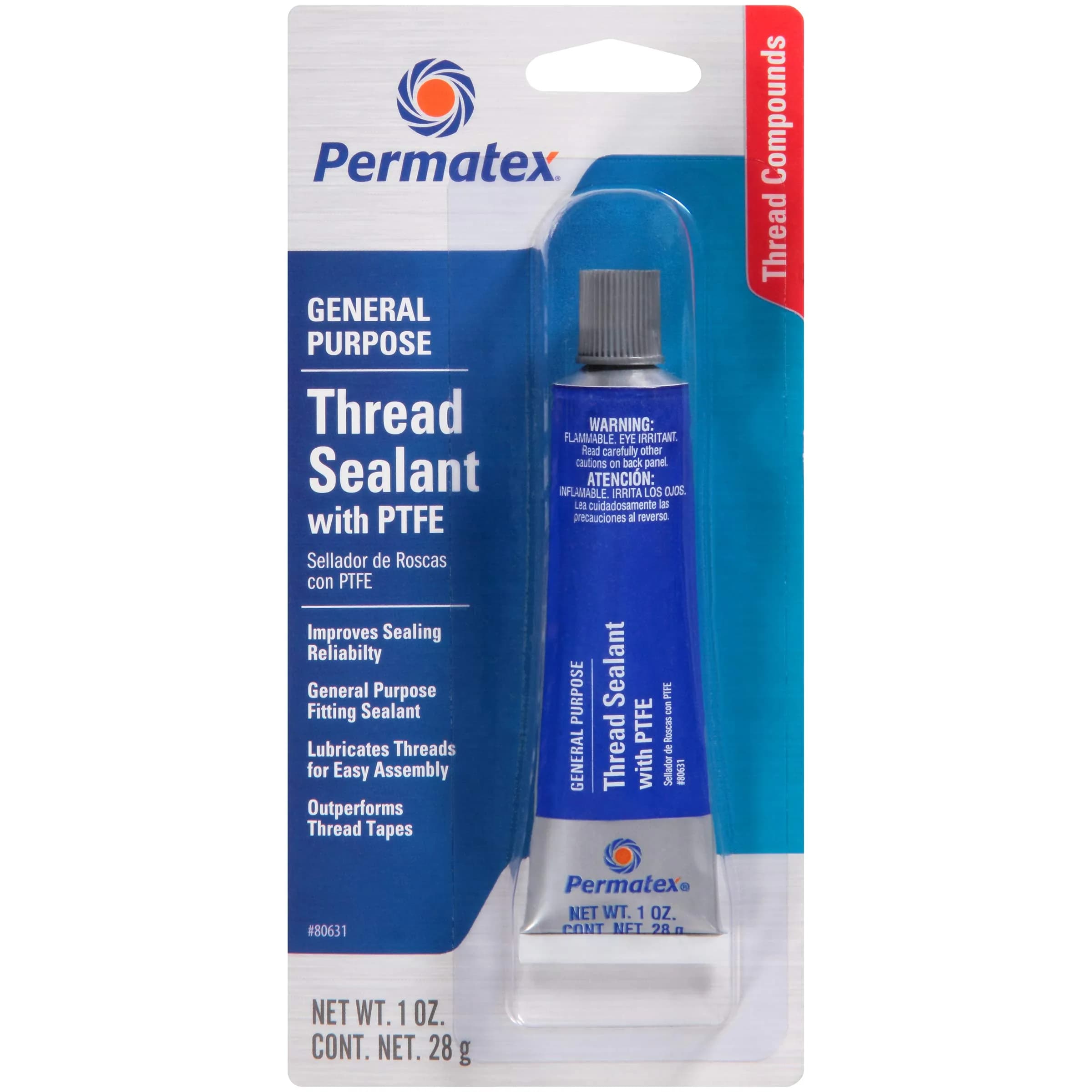 Permatex Thread Sealant with PTFE 1 oz (29.57 ml) | Seals & Resists Pressure in Air, Oil, Diesel Fuel & Hydraulic Systems