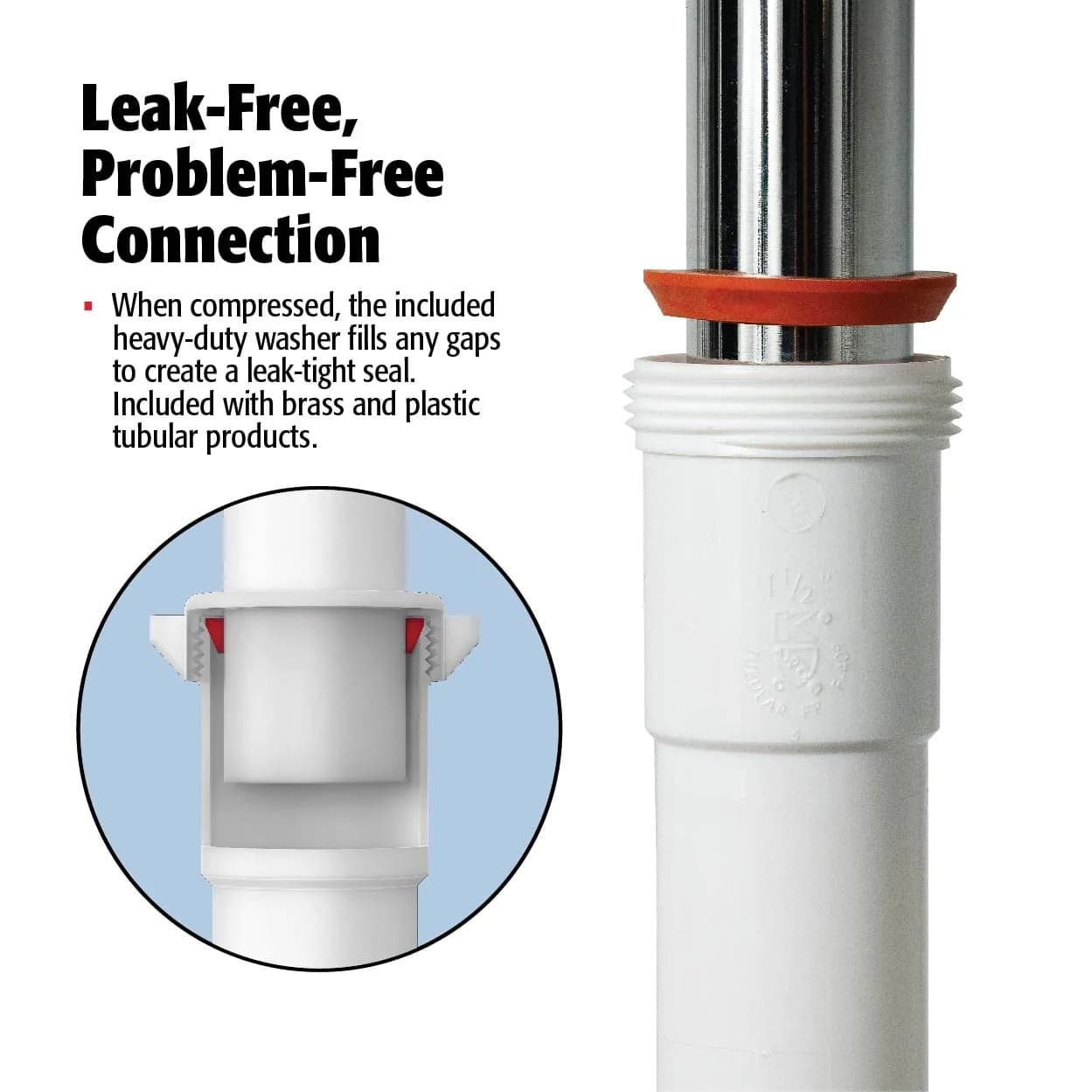 Plumb Pak 46WK Straight Extension Coupling Trap Adapter 1.5" or 1.25" x 1.5" White | Slip Joint Connection for Plumbing - view 7