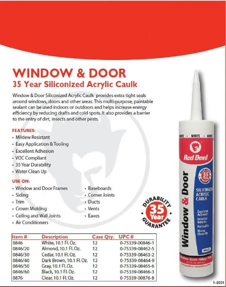 Red Devil 0876 Window & Door Silicon Acrylic Caulk, Clear, 298 ml (10.1 oz) | Waterproof & Paintable Sealant - view 3