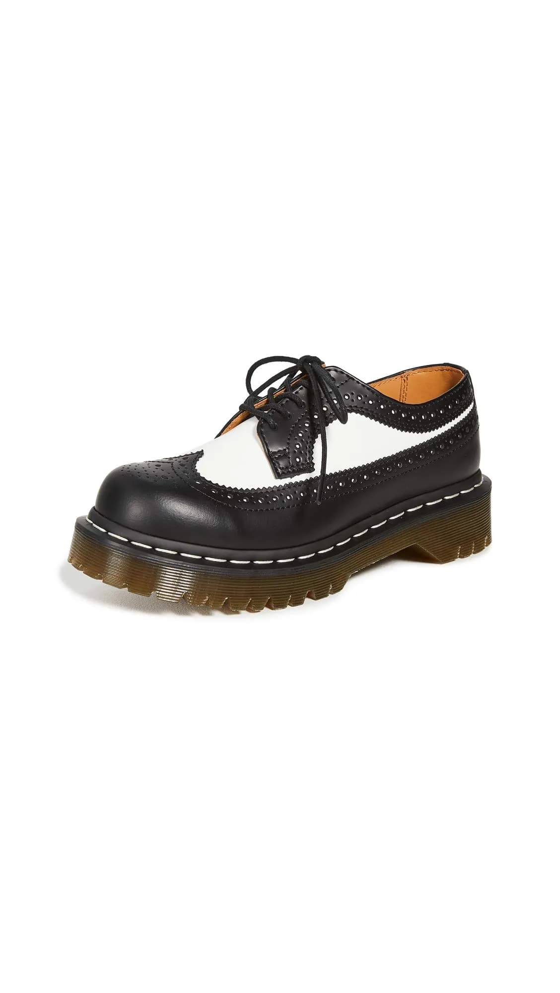 Dr. Martens 3989 Brogue BEX Leather Wingtip Shoe for Men and Women, Size 7 US Women/6 US Men | Classic Style with Durable Leather — Black/White