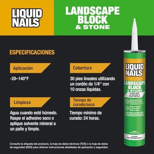 Liquid Nails LN-905 Landscape Block Adhesive 10 oz Weather-Resistant Bond for Stone & Timber thumbnail 9