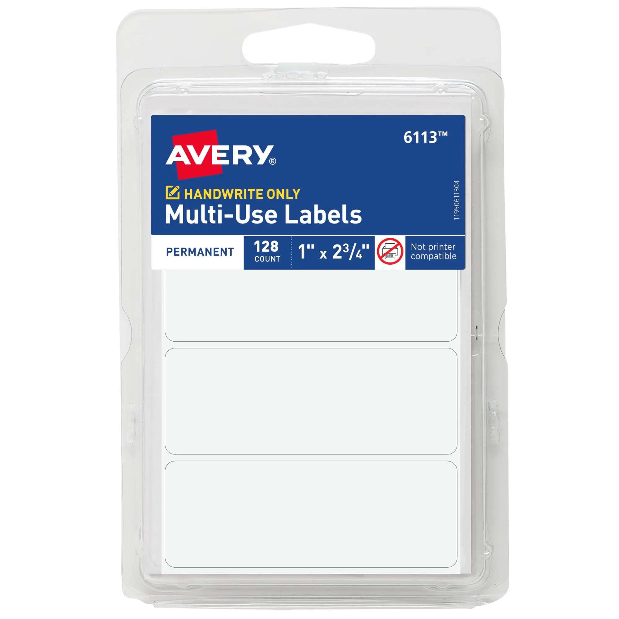 Avery Multi-Use Permanent Labels 1" x 2.75" White 128 Labels | Permanent Adhesive for Organization - main product image
