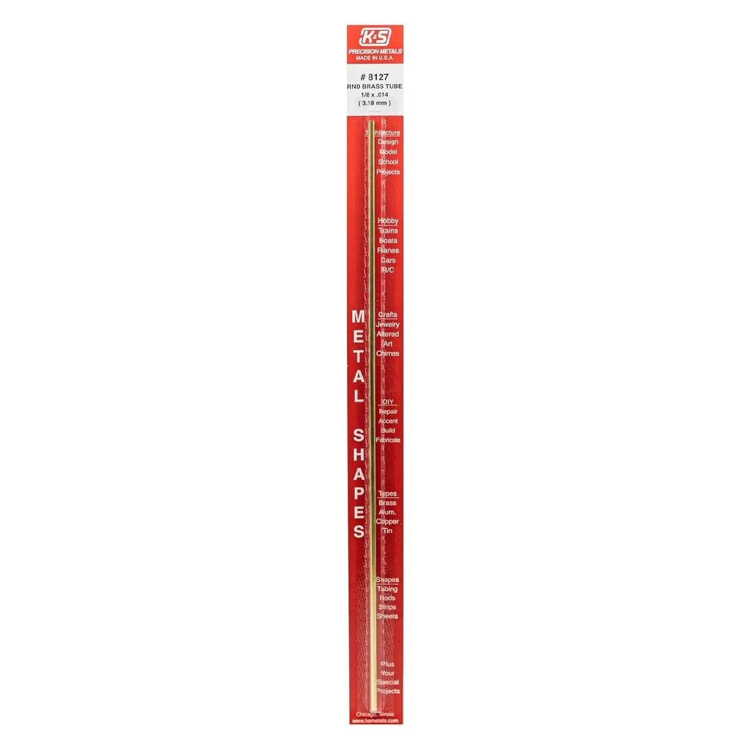 K & S Precision Metals Round Brass Tube 8127 - 3.18mm OD x 0.36mm Wall x 30.48cm Long | Seamless ASTM B135 Alloy 260/272 - main product image