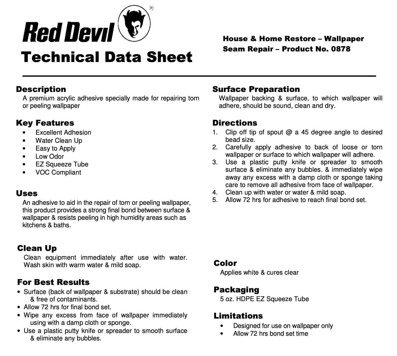 Red Devil 0878 Wallpaper Seam Repair Adhesive 148ml (5 oz) | Bonds Loose Wallpaper Seams - view 3