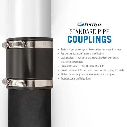Fernco 4 In. x 4 In. Plastic to Plastic PVC Coupling | Polyvinyl Chloride Flexible Pipe Connector thumbnail 4
