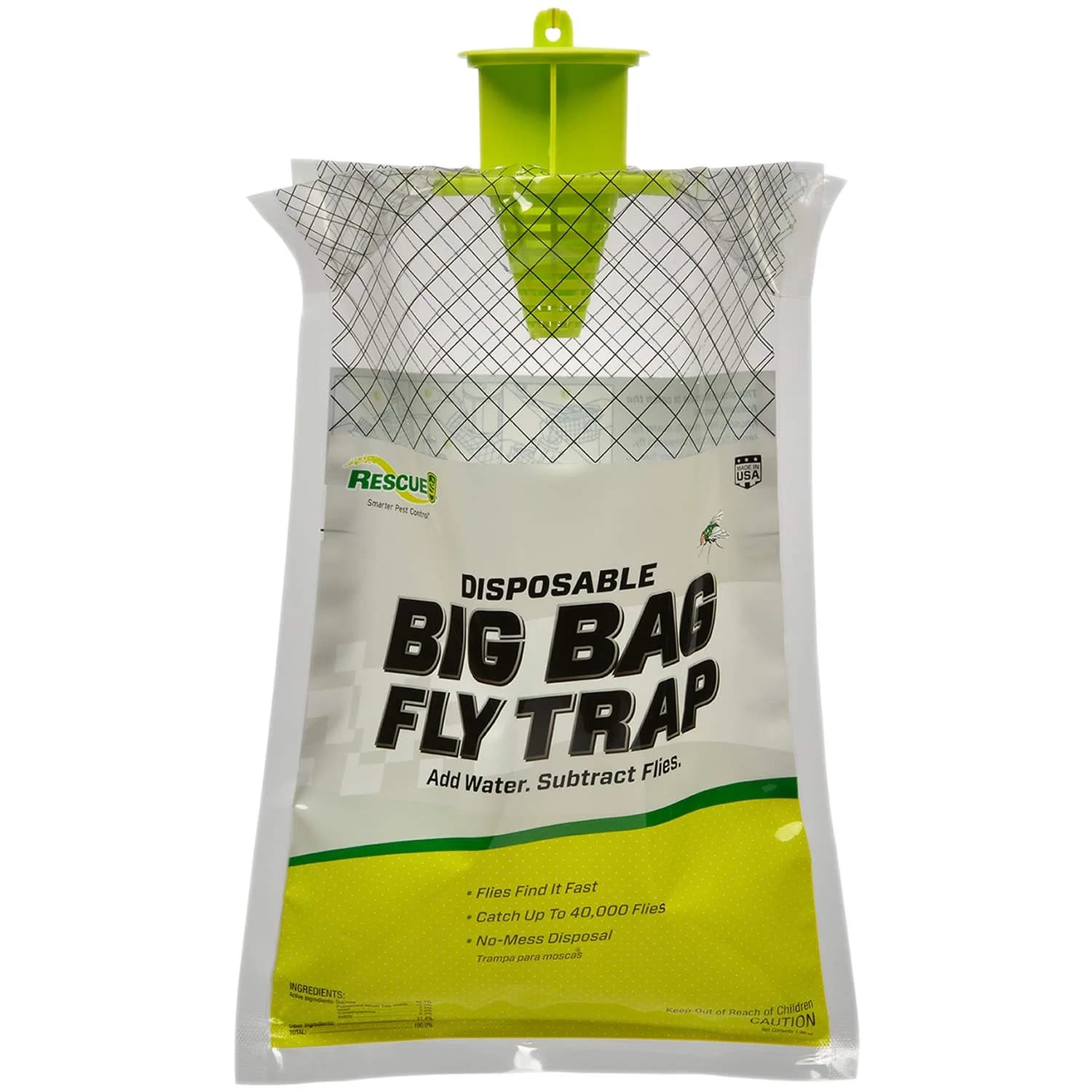 RESCUE! Big Bag Disposable Fly Trap 1 Pack | Catches 40,000 Flies Outdoors — Green