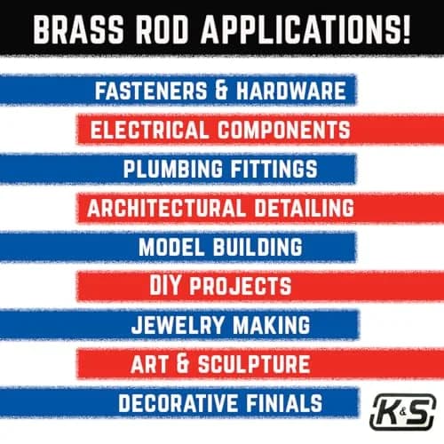K & S Precision Metals Round Brass Rod 0.020" OD x 12" Long (5 Rods, 0.009 kg) | Wear-Resistant 260 Brass Alloy for DIY, Electrical, Plumbing, Jewelry, Modeling thumbnail 7