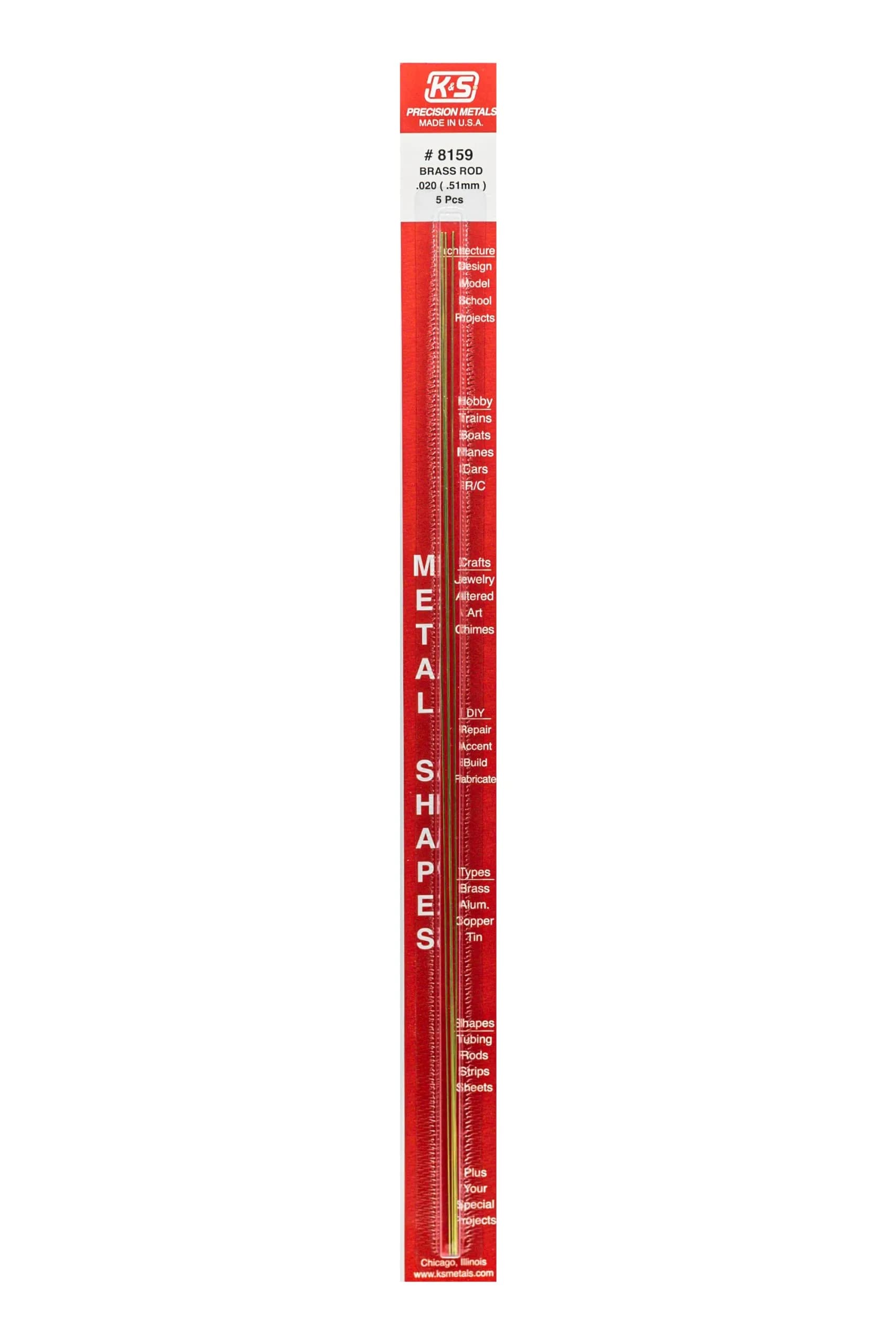 K & S Precision Metals Round Brass Rod 0.020" OD x 12" Long (5 Rods, 0.009 kg) | Wear-Resistant 260 Brass Alloy for DIY, Electrical, Plumbing, Jewelry, Modeling - main product image
