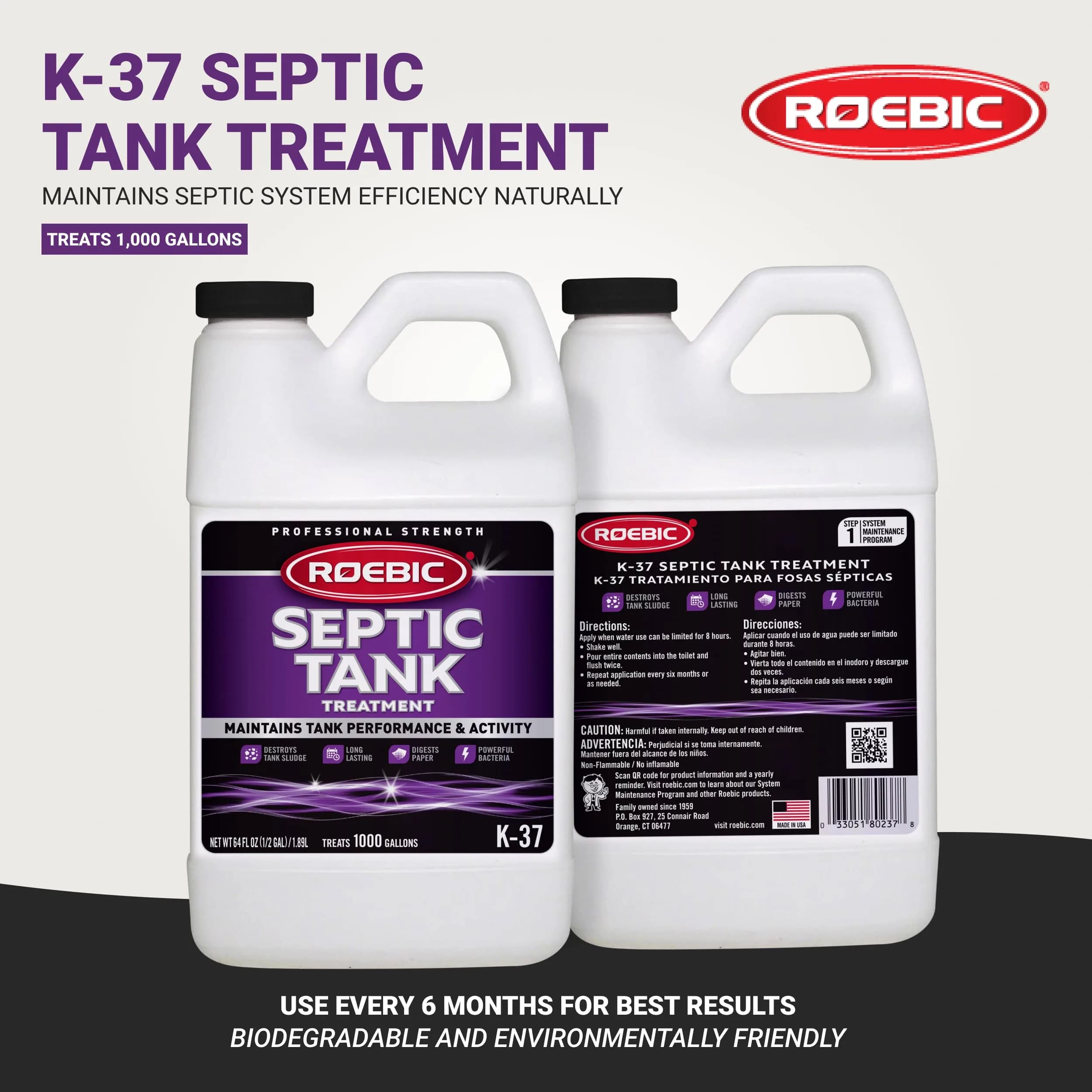 Roebic K-37-H Septic Tank Treatment 64 Fl Oz (1.89 L) | Promotes Efficient Breakdown & Reduces Odors - view 2