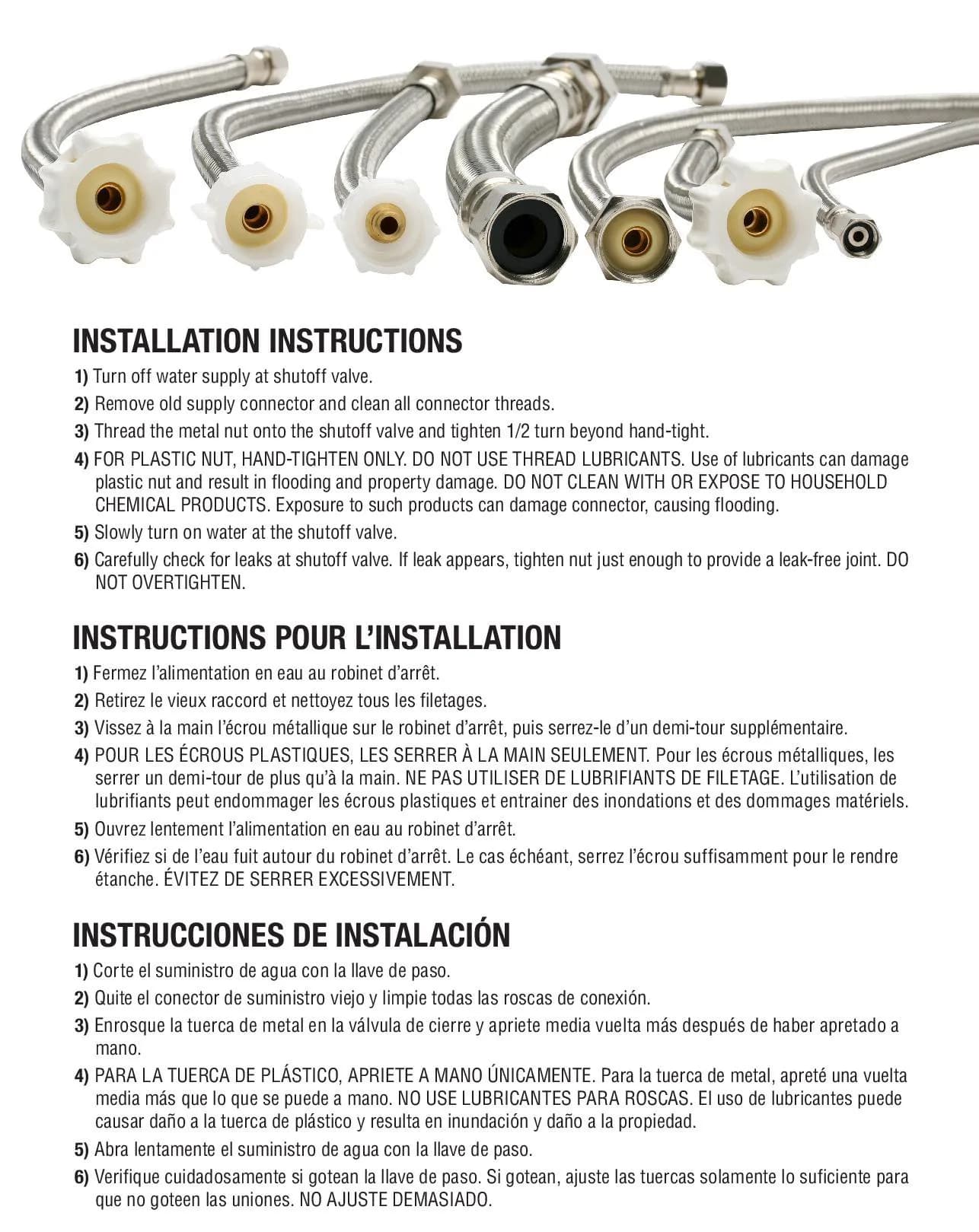 Fluidmaster 72-Inch Braided Stainless Steel Ice Maker Connector 0.25-in. x 0.25-in. Female Compression Threads | 1000 PSI Max Pressure - view 5