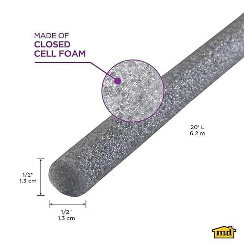 M-D Building Foam Backer Rod, Gray, 1/2in x 20ft for Medium Gaps | Weather-Resistant Foam Sealant thumbnail 2