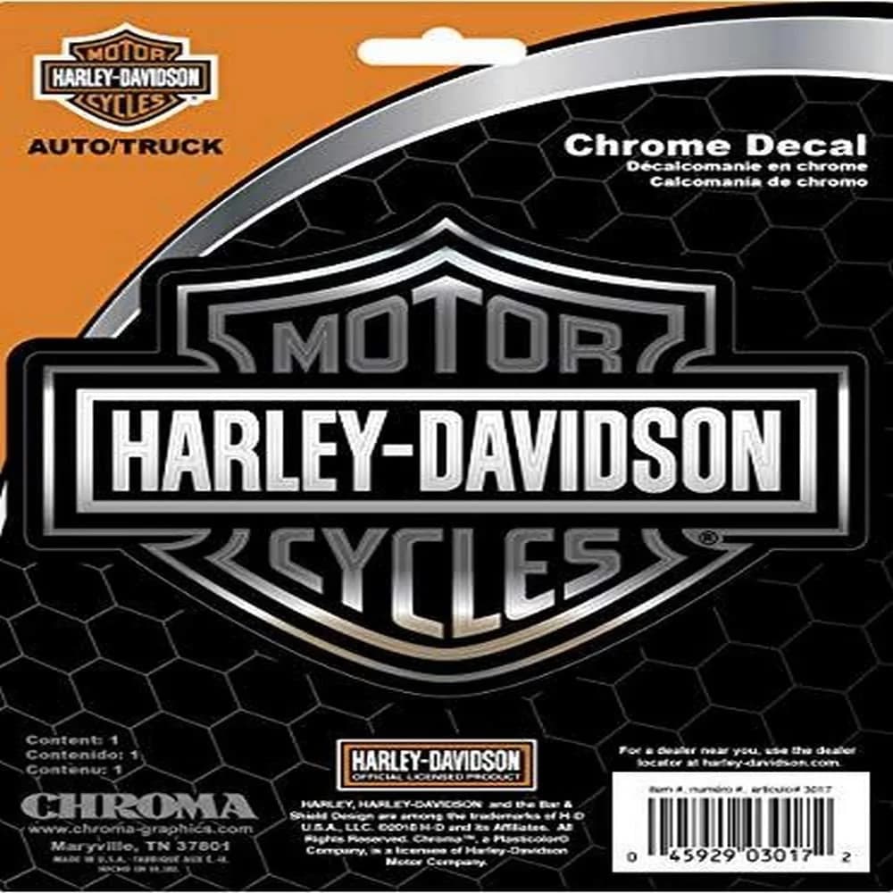 CHROMA Harley Davidson Classic Emblemz Decal 6" x 8" | Embossed Chrome Vinyl Sticker for Motorcycles
