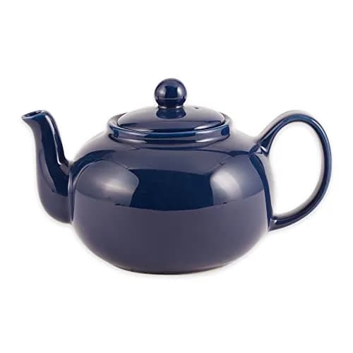 RSVP Large Stoneware 6-Cup Teapot, Blue | 42 oz capacity, Seamless & Microwave Safe thumbnail 1