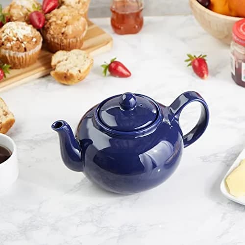 RSVP Large Stoneware 6-Cup Teapot, Blue | 42 oz capacity, Seamless & Microwave Safe thumbnail 4