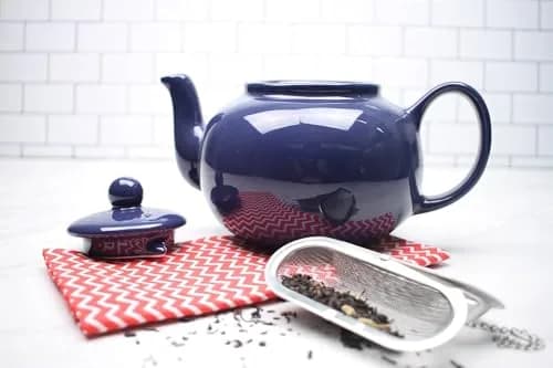 RSVP Large Stoneware 6-Cup Teapot, Blue | 42 oz capacity, Seamless & Microwave Safe thumbnail 5