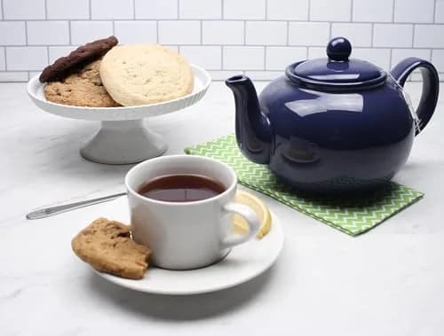 RSVP Large Stoneware 6-Cup Teapot, Blue | 42 oz capacity, Seamless & Microwave Safe thumbnail 6