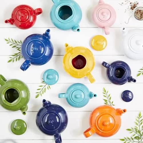 RSVP Large Stoneware 6-Cup Teapot, Blue | 42 oz capacity, Seamless & Microwave Safe thumbnail 7