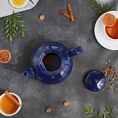 RSVP Large Stoneware 6-Cup Teapot, Blue | 42 oz capacity, Seamless & Microwave Safe thumbnail 3