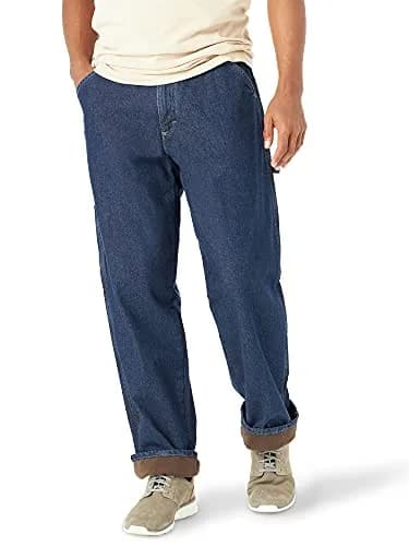 Wrangler Authentics Men's Fleece Lined Carpenter Pant, Dark Indigo, 38W x 32L | Durable Cold-Weather Workwear thumbnail 1
