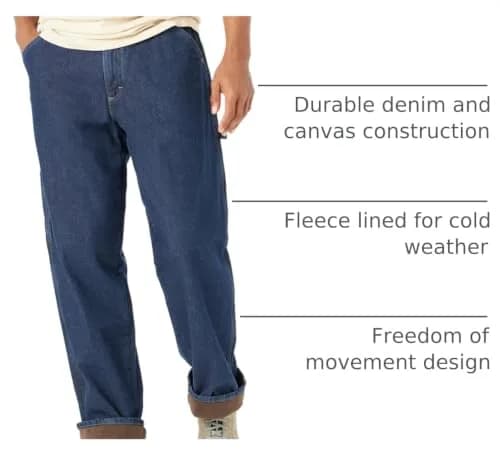 Wrangler Authentics Men's Fleece Lined Carpenter Pant, Dark Indigo, 38W x 32L | Durable Cold-Weather Workwear thumbnail 4