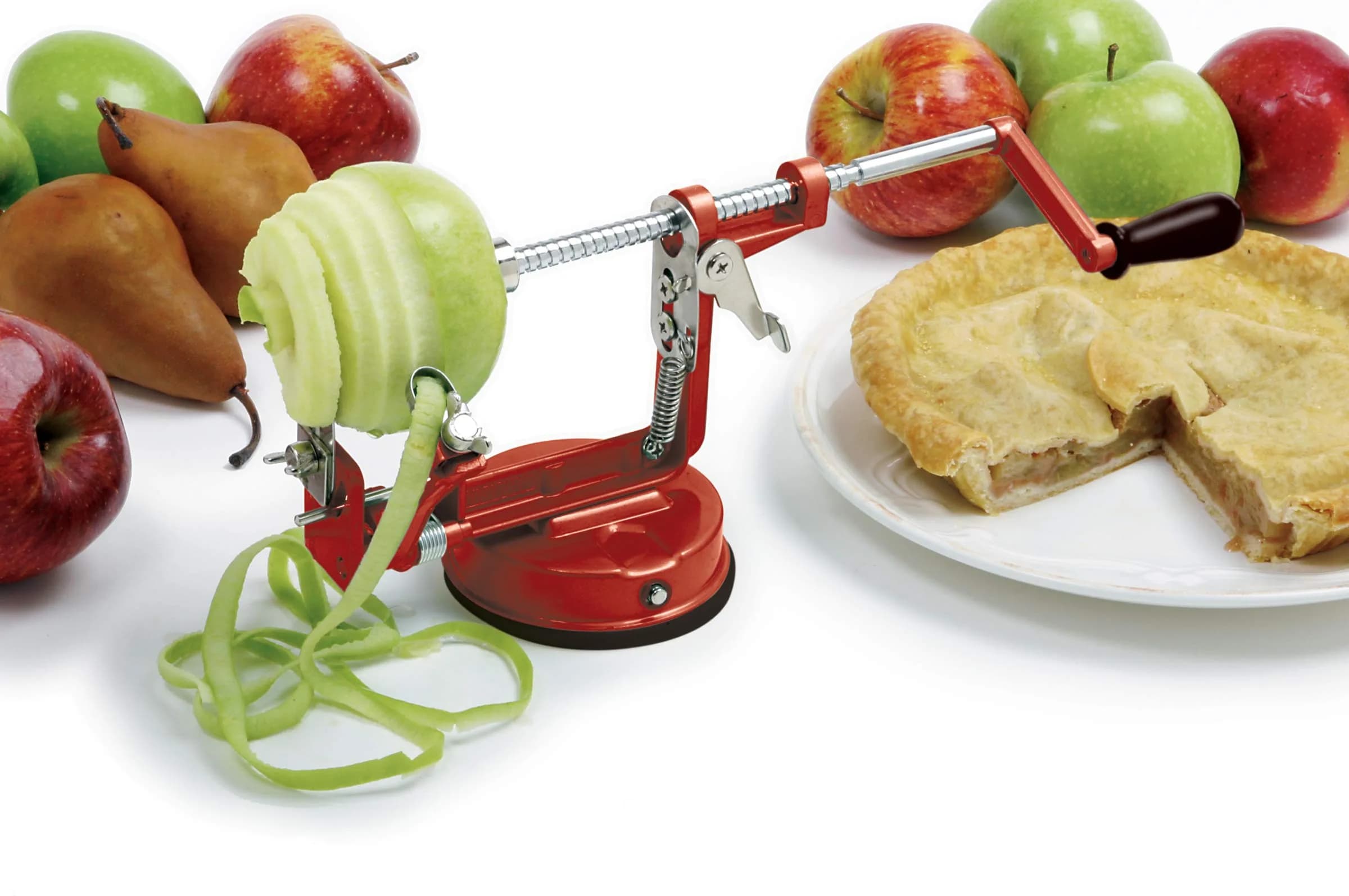 Norpro Apple Master Apple Potato Parer Slicer Corer 9.5" L x 4" W x 5.25" H Red | 3-in-1 Kitchen Tool for Fruits & Vegetables - main product image
