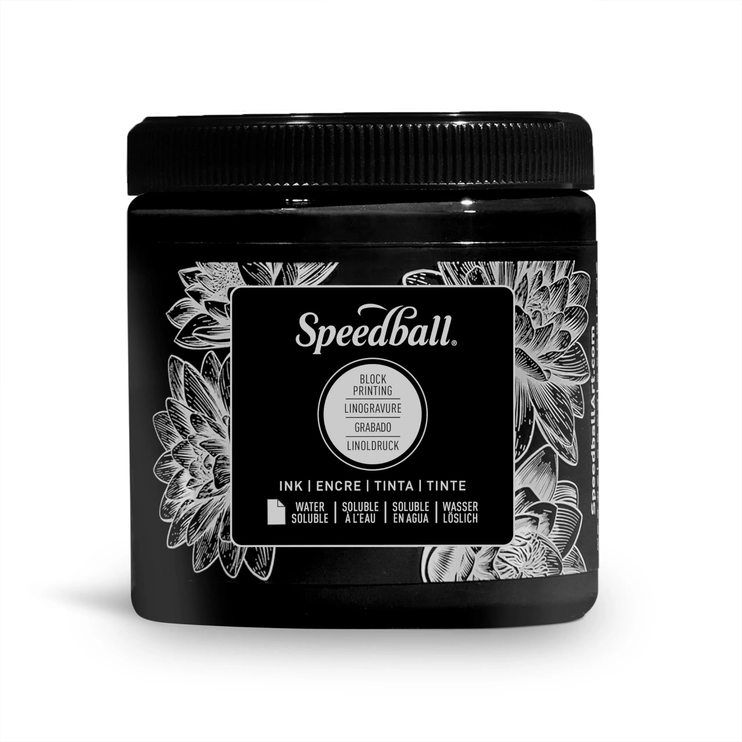 Speedball Water Soluble Block Printing Ink – White 8 fl oz | Satin Finish, Non-toxic — Black