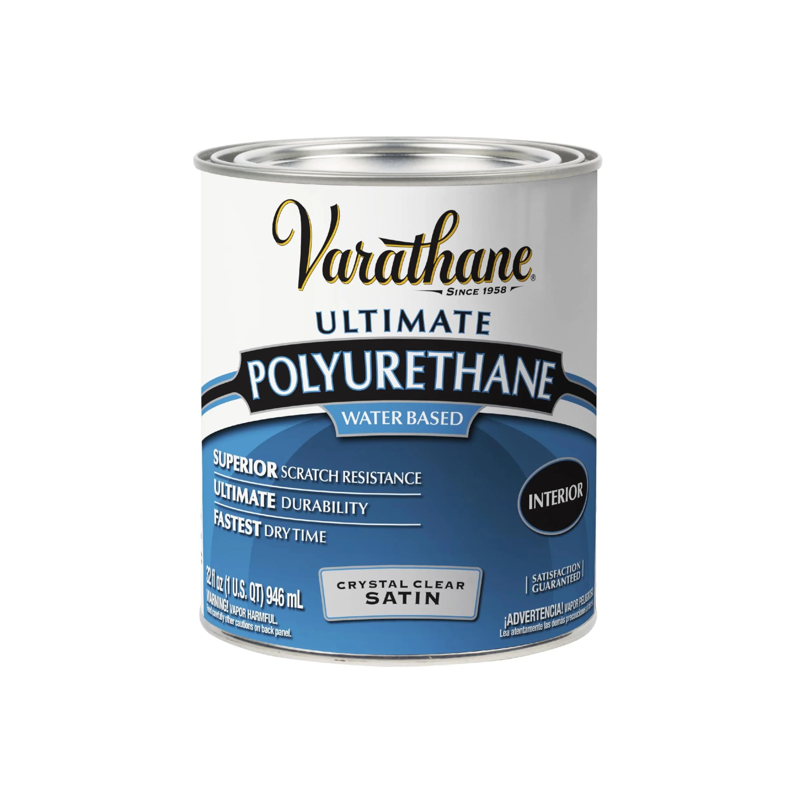 Varathane Ultimate Water-Based Polyurethane Spray Semi-Gloss | 319ml (11.25 Fl Oz) Interior Wood Protection — Satin / 1 Quart