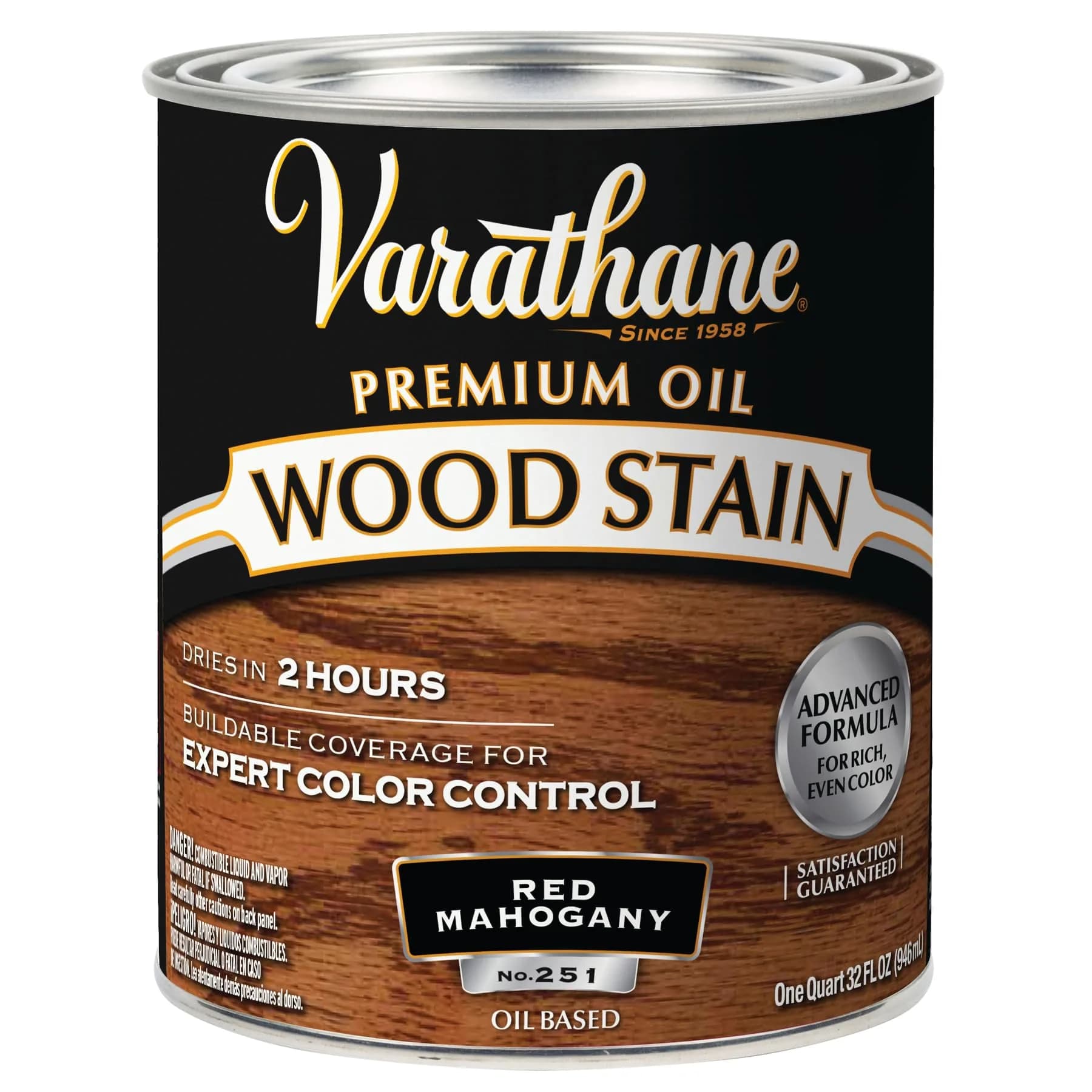 Varathane Red Mahogany Oil-Based Wood Stain, Quart (946ml) | Rich Color for Interior Wood - main product image