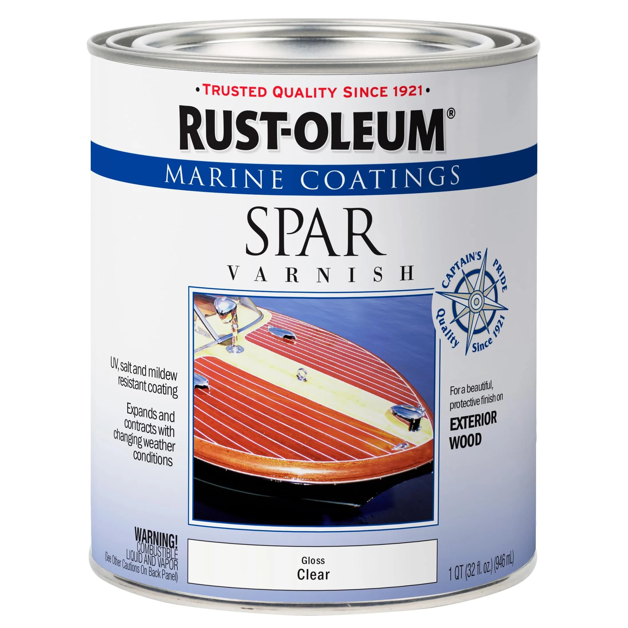 Rust-Oleum Marine Spar Varnish Gloss Clear Quart | Superior Exterior Wood Protection Above Waterline — Quart